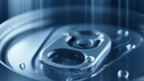Close Up of Aluminum Can with Water Droplets