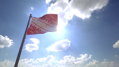 Alsace Flag Waving with Crowns Against Sunny Blue Sky