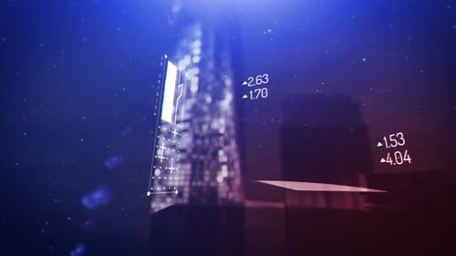 Low angle shot of modern high-rise skyscrapers under a night sky