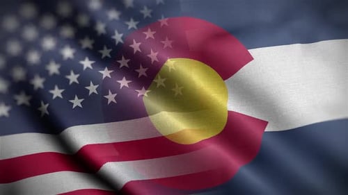 Waving United States and Colorado State Flags Animation