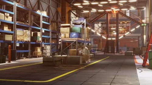 Rows of Shelves with Boxes in Warehouse