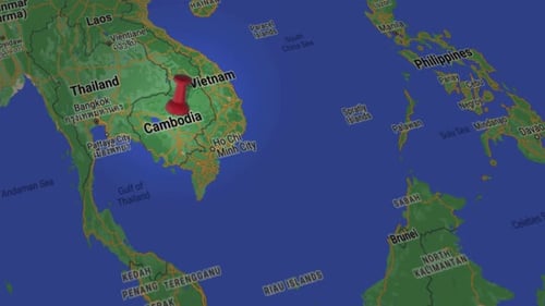 3D Animated Map with Location Pin Dropping on Cambodia