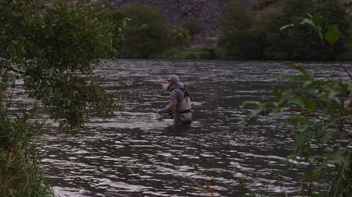 Man fly fishing in river