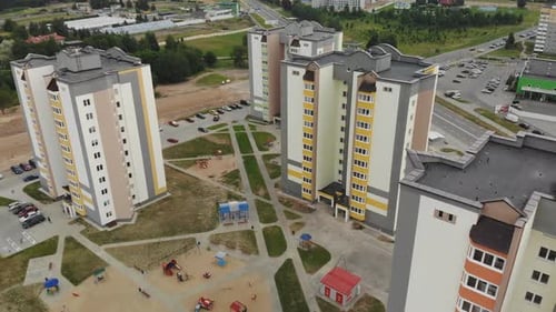Aerial View of Modern Apartment Buildings with Playground