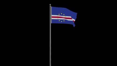 Waving Cape Verde National Flag on Flagpole