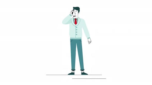 Flat Design Animated Man Talking on Phone