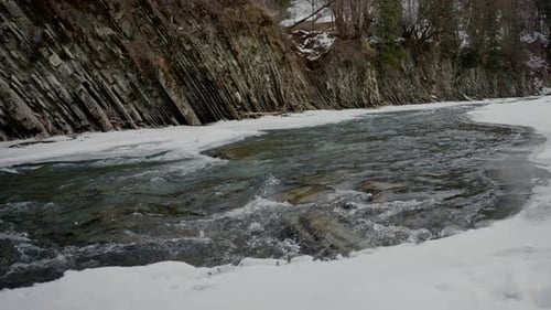 Calm Mountain River in the Carpathian Mountains Beautiful Water Flow
