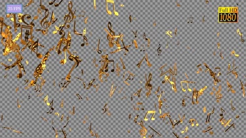Falling Golden Music Notes Loop Animation with Alpha Channel
