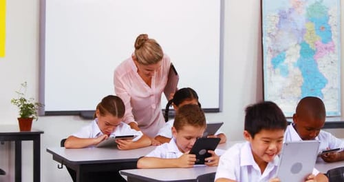 Children Learning with Tablets in a Classroom