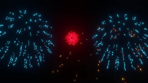 Bright Neon Fireworks Bursts Celebration