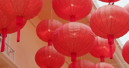 Many Festive Red Lanterns Hanging Overhead