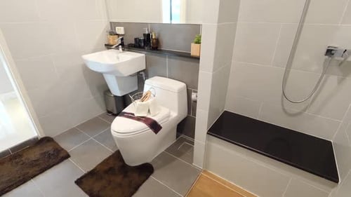 Modern Bathroom With Shower and Mirror