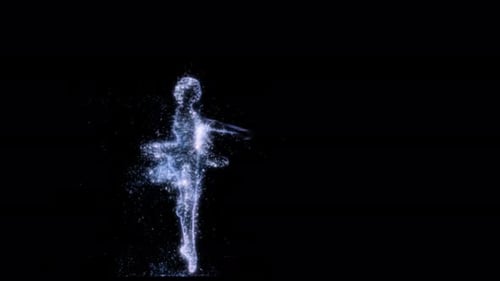 Futuristic Glowing Particle Dancer Forming Animation