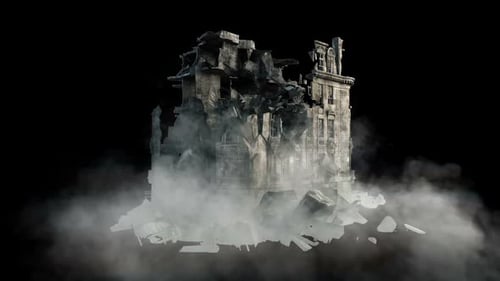 Realistic Destroyed Building Collapsing Animation with Dust and Debris