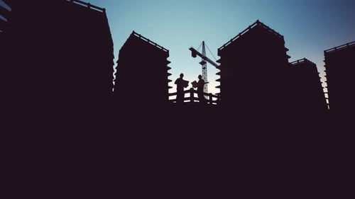 Architects and Builders Plan Urban Construction Project Silhouette
