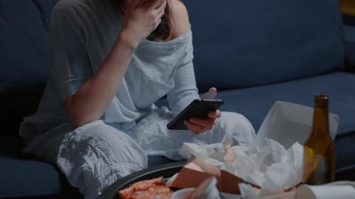 Shocked Worried Woman By Warning Notification for Unpaid Bank Bills