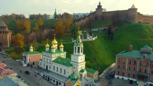 A Church and a Kremlin in a Touristic Russian City