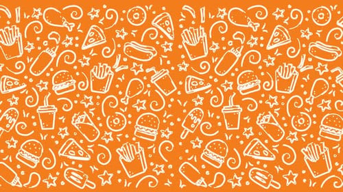 Animated Hand Drawn Fast Food Icons Pattern Loop