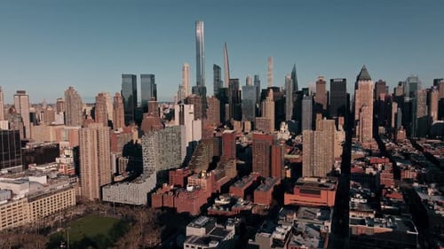 Flying Above Manhattan Buildings New York City
