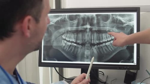 Two Colleagues Analyzing X-ray Picture of Jaw