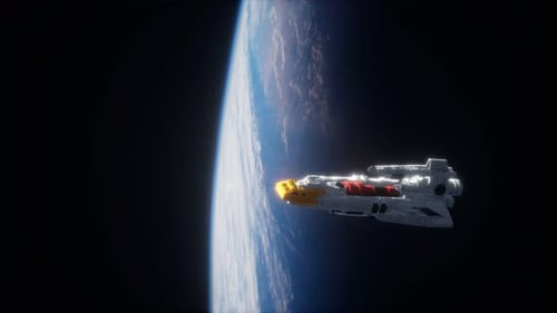 Futuristic Spaceship Orbiting Earth Animation