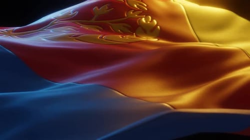 Realistic Waving Flag Fabric with Golden Ornamental Emblem