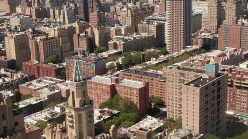 AERIAL: Beautiful New York City Buildings at Sunny Summer Day