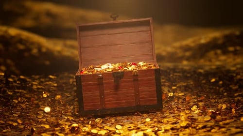 Open Treasure Chest Full of Gold Coins and Jewels
