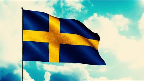 Waving Flag of Sweden Against Cloudy Sky