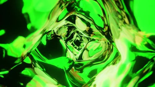 Green liquid flowing in weightlessness
