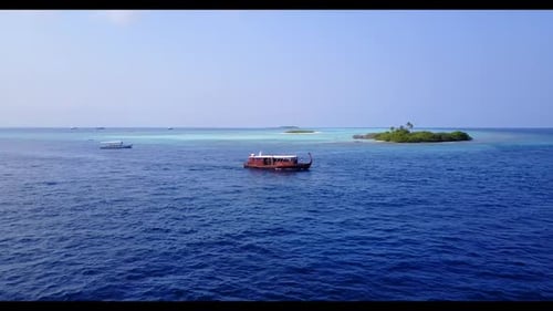 Aerial drone seascape of perfect coast beach adventure by transparent water and white sand backgroun