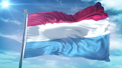 Realistic Luxembourg Flag Waving Against Blue Sky