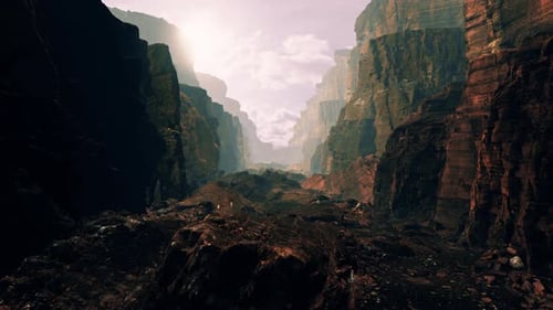 Flying Through a Rugged Rocky Canyon Landscape