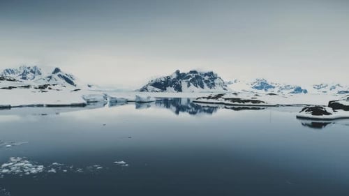 Aerial Flight Over Antarctica Shoreline Ocean
