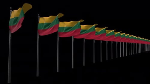 Lithuanian Flags Waving Seamlessly on Flagpoles