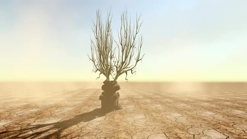 Barren Tree on Cracked Earth Desert Environment