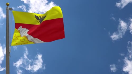 Realistic Waving Flag On Pole With Blue Sky Background