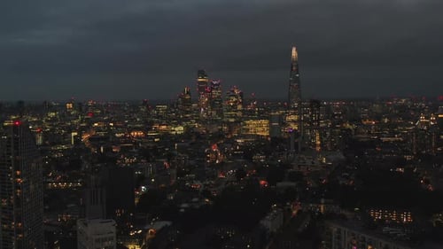 City Lights at Night From Aerial View