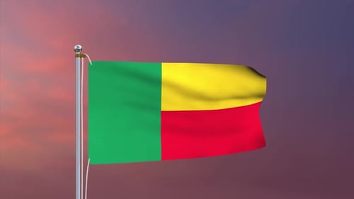Animated Benin Flag Waving Against Evening Sky