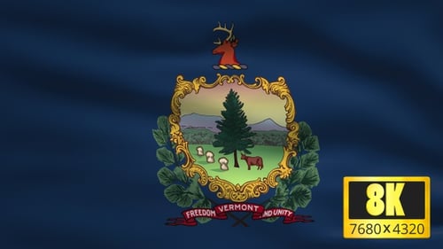 Waving Vermont State Flag with Official Coat of Arms