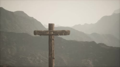 Wooden Crucifix Cross at Mountain