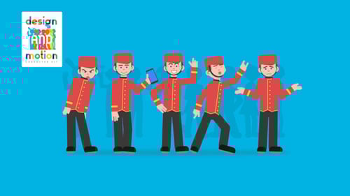 Animated Flat Design Bellboy Character Actions and Loops