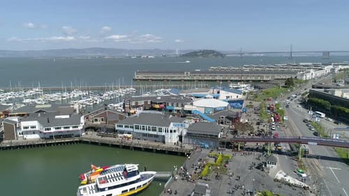 Aerial view of Pier 39 and the Embarcadero