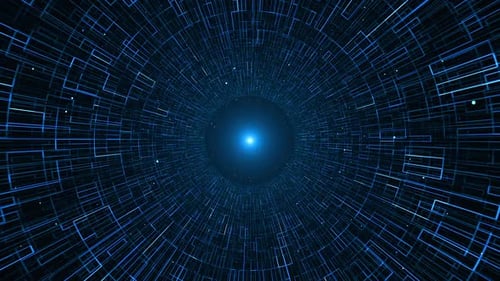 Futuristic Blue Digital Grid Tunnel Seamless Loop Background