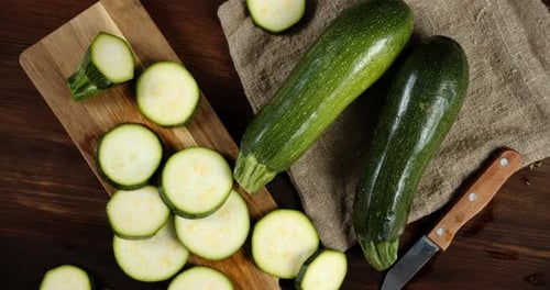 Zucchini Slices on Wooden Cutting Board