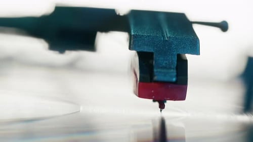 Record Player Needle Playing Vinyl Record Close Up