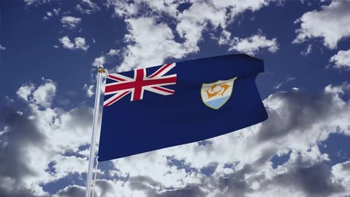 Anguilla Flag Waving against Blue Sky with Clouds