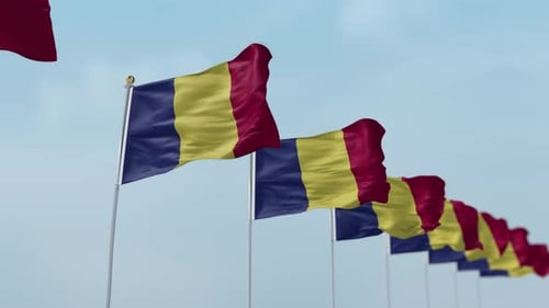 Waving Romanian Flags Display