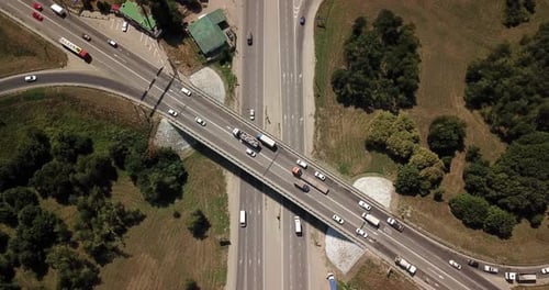 Top Down Aerial View of Transportation Highway Overpass, Ringway, Roundabout