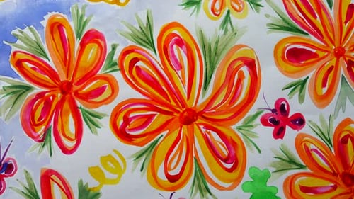 Floral Watercolor Art with Orange Flowers and Butterflies